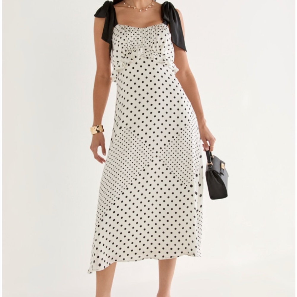 NWT! Francesca's- Donna Tie Strap Polka Dot Midi Dress Size L